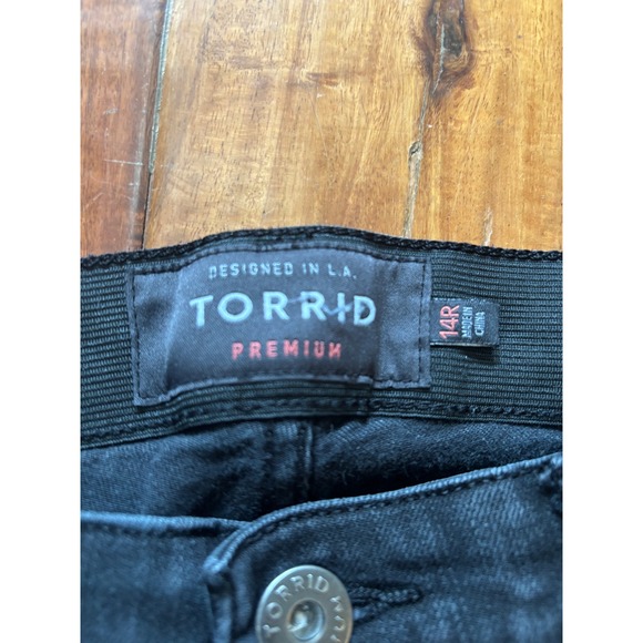 Torrid Premium Sky High Skinny Jeans Womens 14R Black High Rise Elastic Waist - Picture 3 of 8